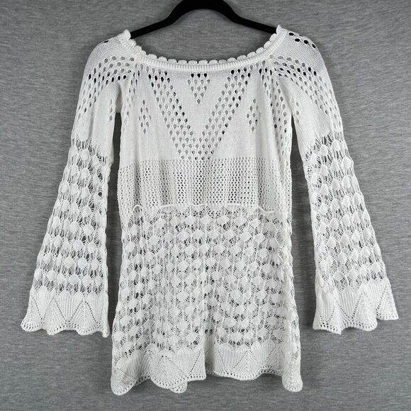 Crochet Women’s Blouse Small Beach Boho Bell Sleeve - Picture 6 of 11